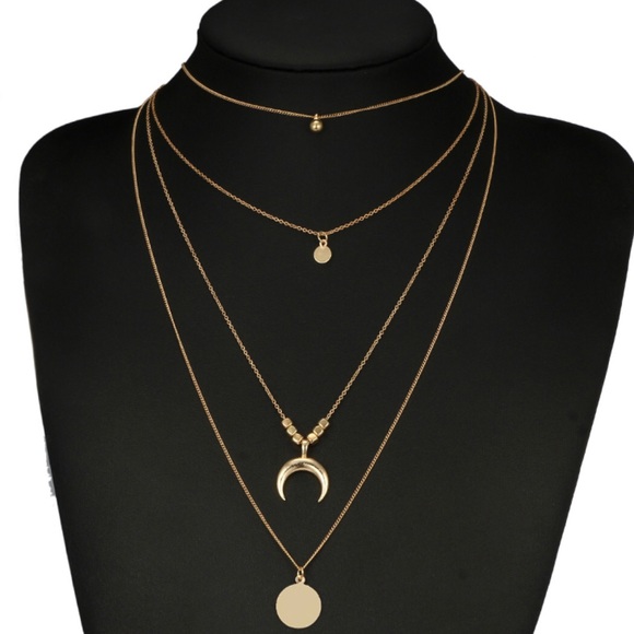 3/$30 Gold Moon Pendant Layered Necklace - Picture 8 of 10